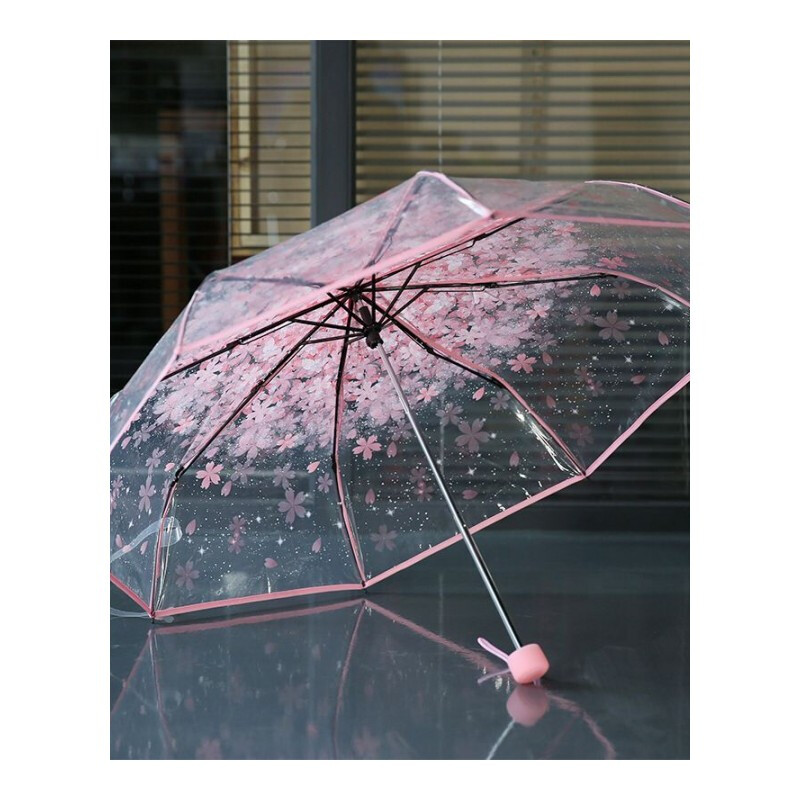 樱花伞韩国透明雨伞折叠小学生公主儿童女孩拱形小清新长柄伞
