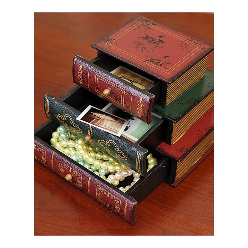 书盒古典欧式饰品抽屉式木制收纳盒书房书桌摆件装饰工艺品 C23