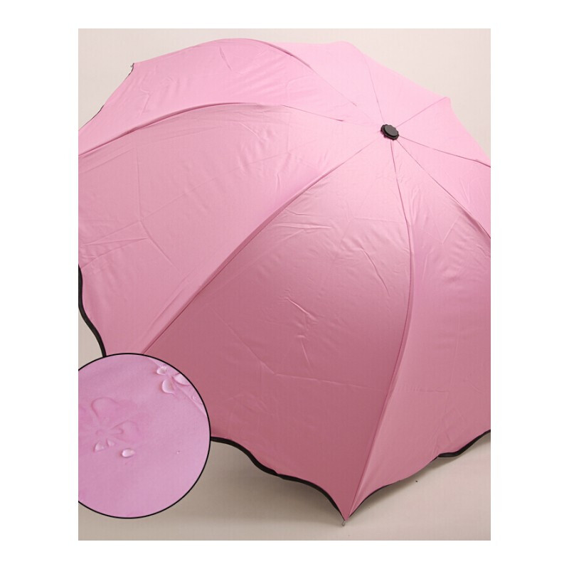 晴雨伞遇水开花黑胶伞晴雨伞荷叶边遮阳伞拱形三折折叠伞女