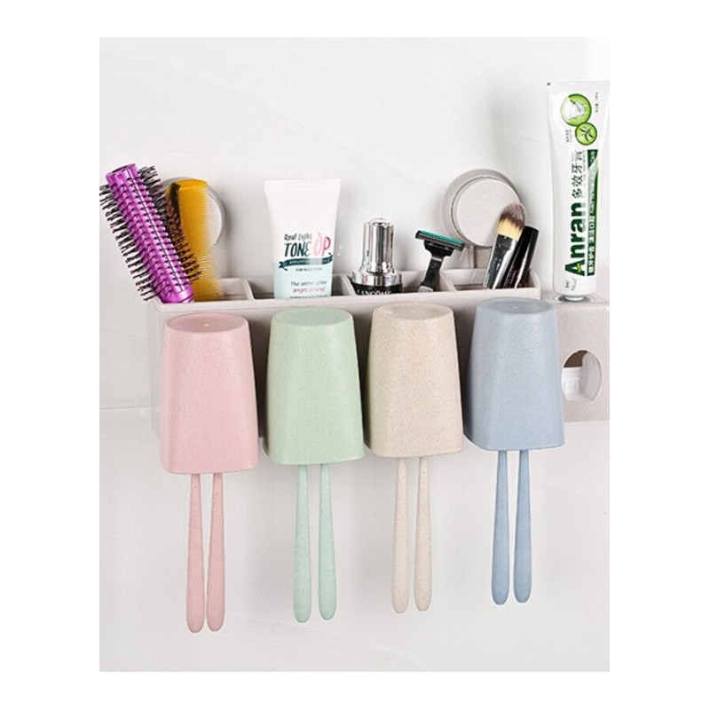 吸盘式卫生间牙刷架牙刷杯涑口杯套装放牙膏牙刷置物架吸壁式