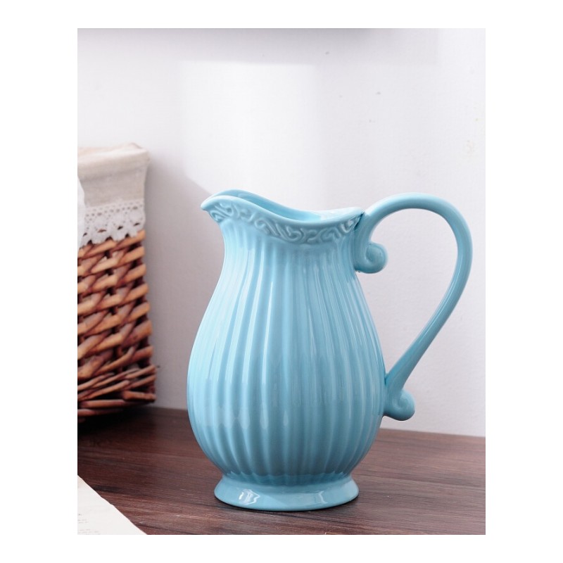 北欧地中海陶瓷花壶瓶白灰蓝粉红色可储水花器花店货源四色入