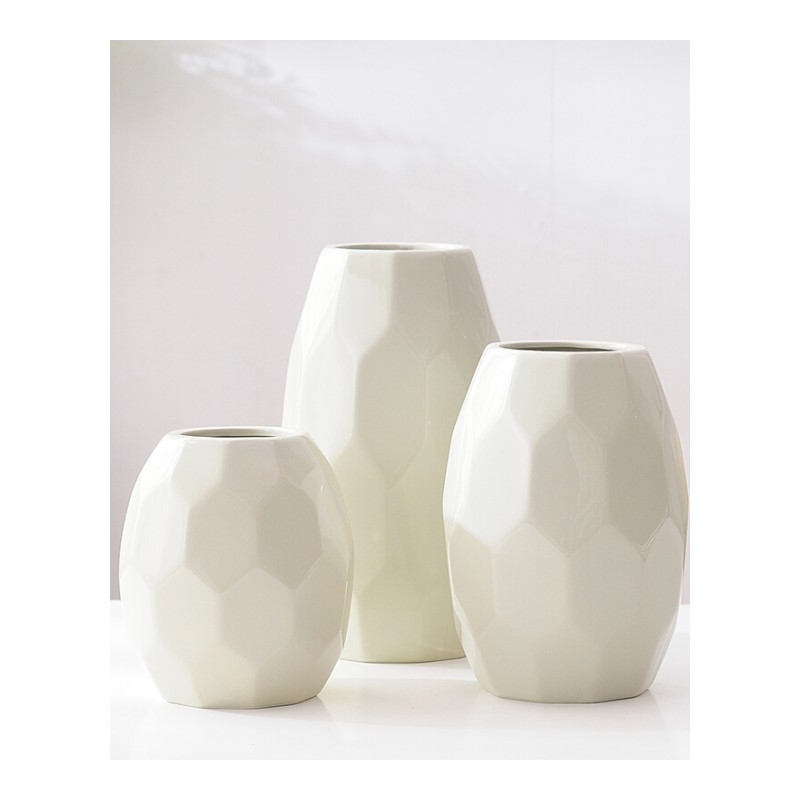 北欧简约抽象几何菠萝型陶瓷花瓶摆件三件套冷淡风INS风