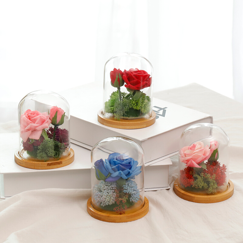 干花小清新绢花玻璃罩假花仿真花客厅花瓶装饰品桌面花艺摆件