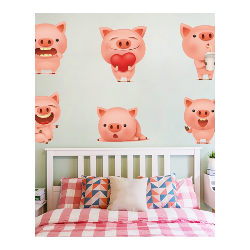 卡通可爱动物小猪儿童房卧室床头装饰可移除墙贴纸贴画