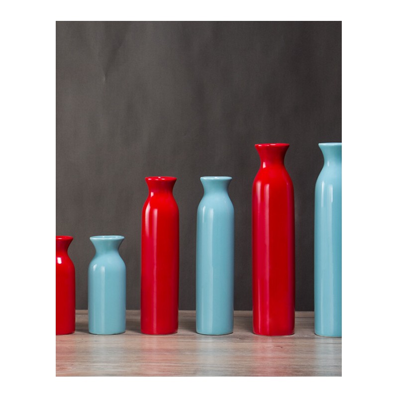 创意现代中式时尚红色陶瓷结婚花瓶客厅瓷器摆件花插家居家饰花器