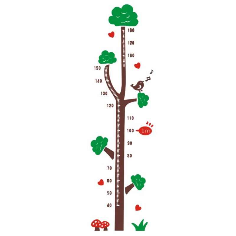 大树3d立体墙贴宝宝量身高贴纸自粘卡通儿童房幼儿园墙壁装饰贴画大树深绿1.8身高大