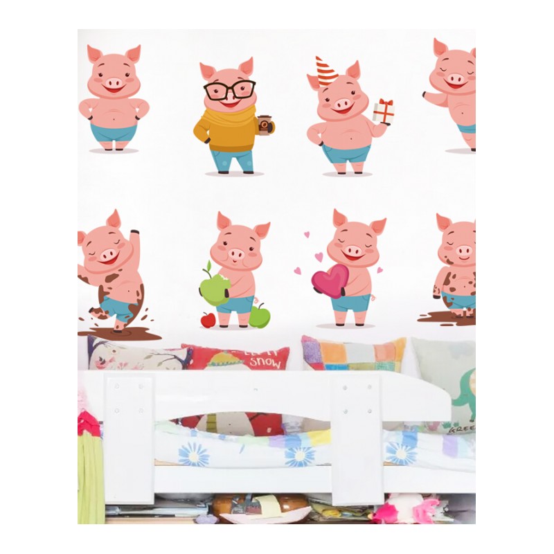 可爱卡通动物小猪儿童房间卧室幼儿园装饰自粘贴画墙贴纸