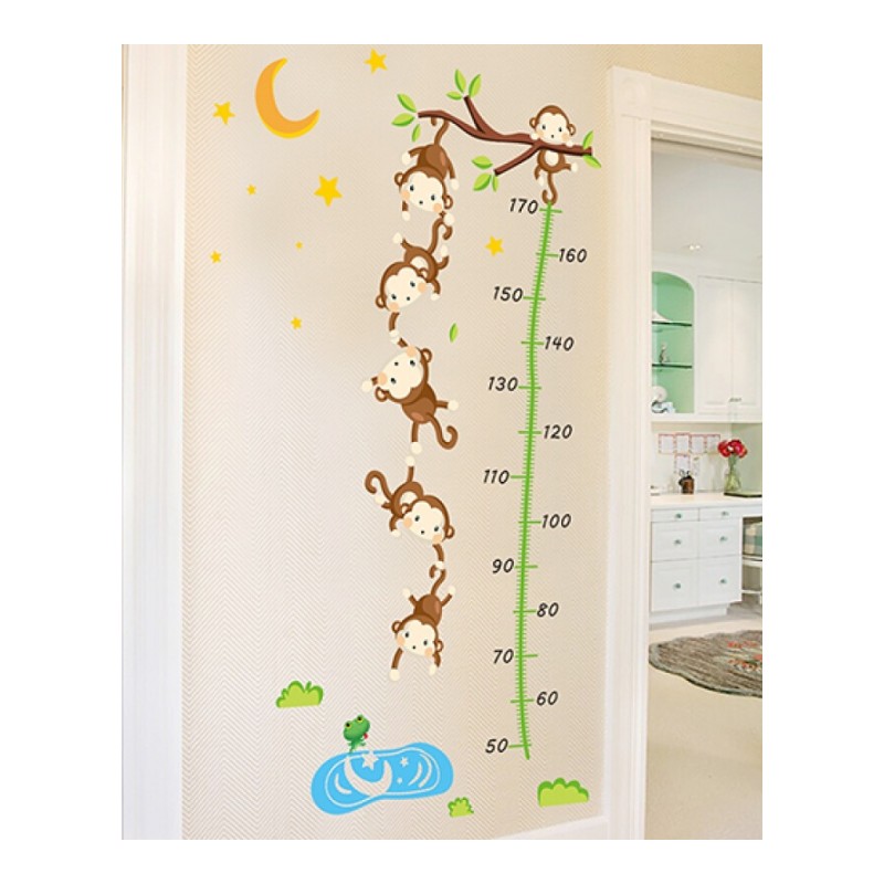 幼儿园墙壁装饰贴纸儿童房间卧室可移除墙贴画卡通猴子量身高贴纸