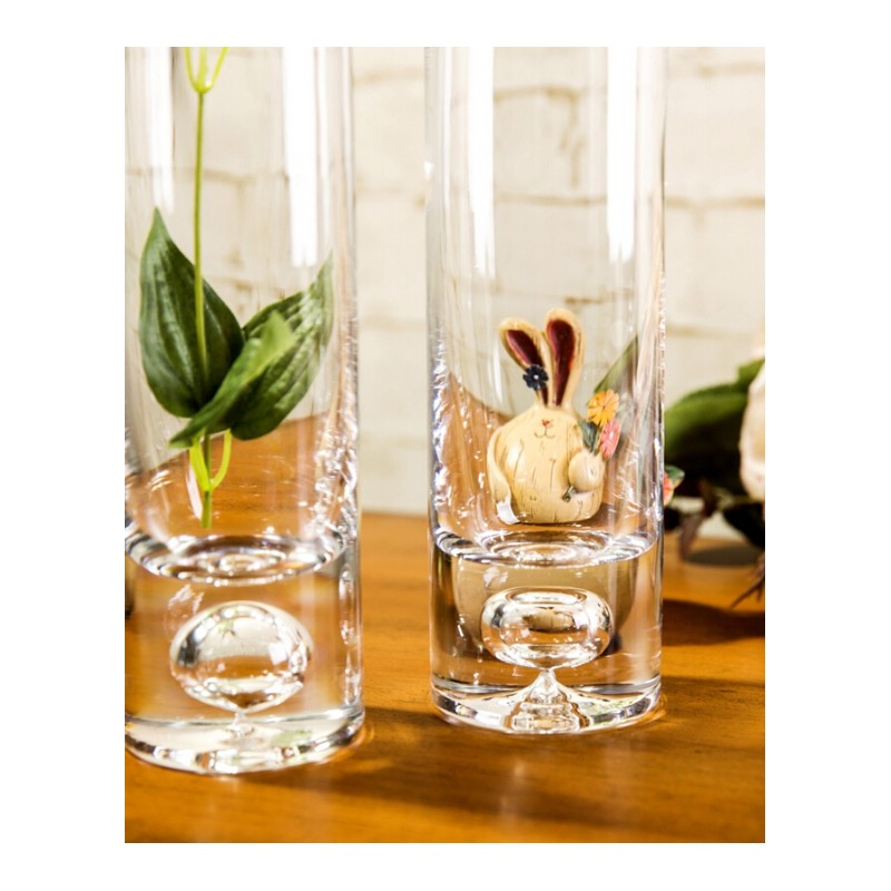 瓶底气泡直筒透明玻璃花瓶水培花瓶花器婚庆路引水晶花瓶