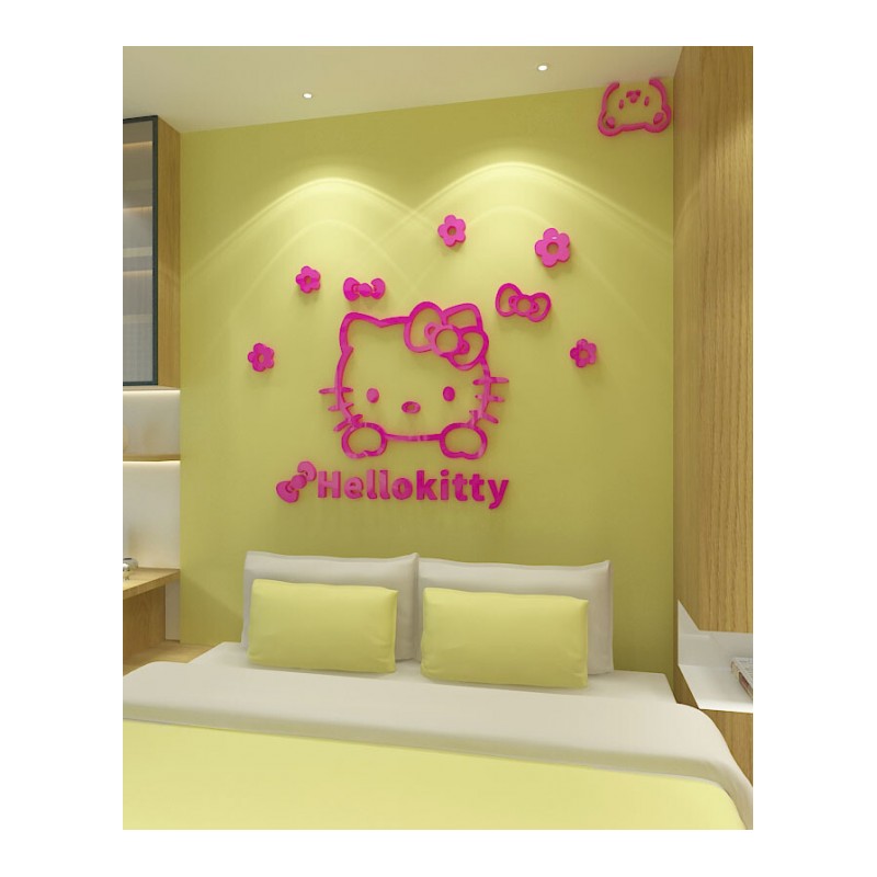 kitty猫3d立体亚克力墙贴纸儿童房间卧室电视背景墙自沾装饰贴画