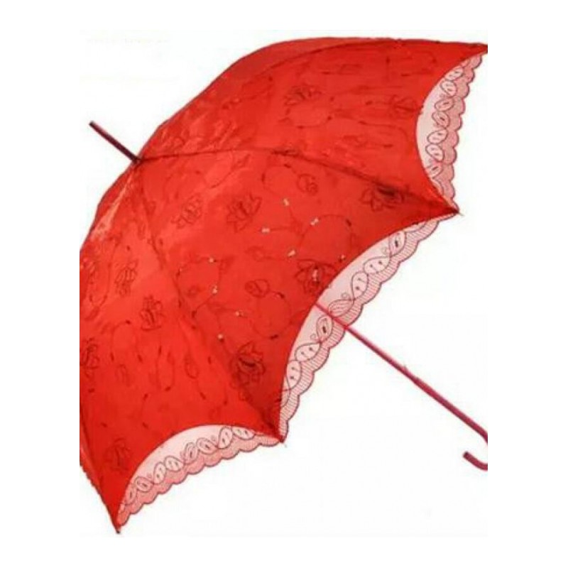 伞新娘伞结婚蕾丝花边长柄伞出嫁婚庆半自动喜庆大红雨伞