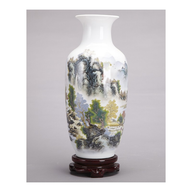 景德镇陶瓷器花瓶客厅摆件插花粉彩花鸟现代家居装饰品小花瓶