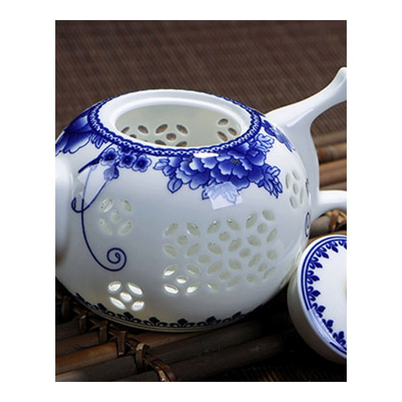 青花瓷茶壶陶瓷单壶家用创意家居过滤小号手工玲珑镂空茶具功夫白瓷餐客厅茶具茶壶