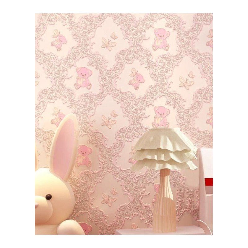 儿童房壁纸自粘卧室温馨粉色女孩房间宿舍墙纸装饰3d立体背景墙贴粉色小熊(自粘款)5米价大