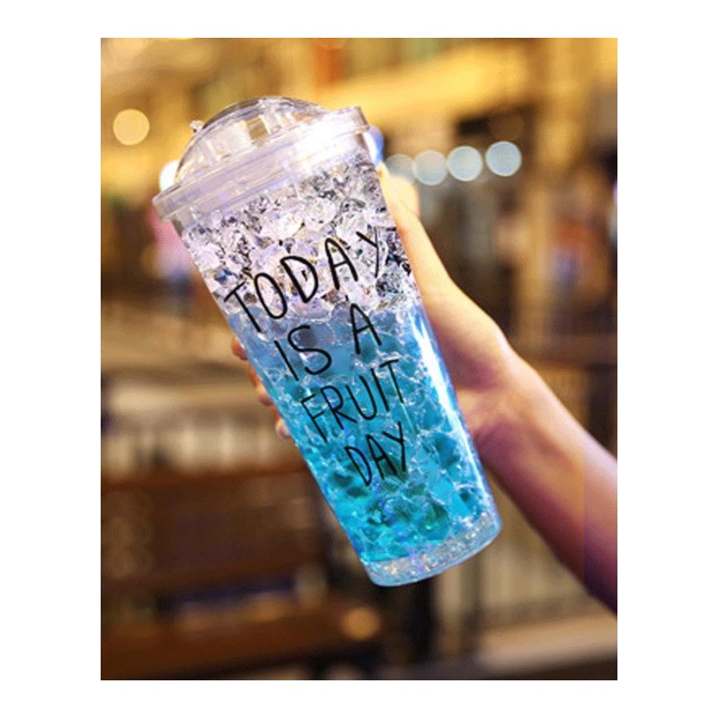 果汁汽水杯子女学生韩版水杯小清新可爱吸管杯成人塑料碎冰杯便携水杯随手杯塑料杯子