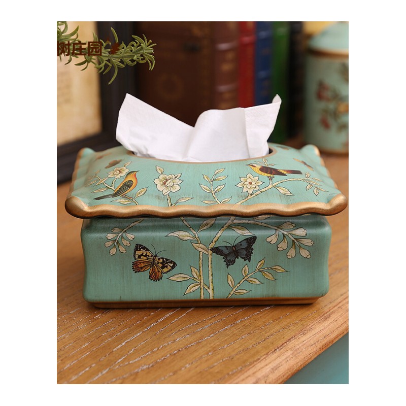 美式乡村复古陶瓷纸巾盒客厅茶几摆件创意欧式餐厅抽纸盒摆设