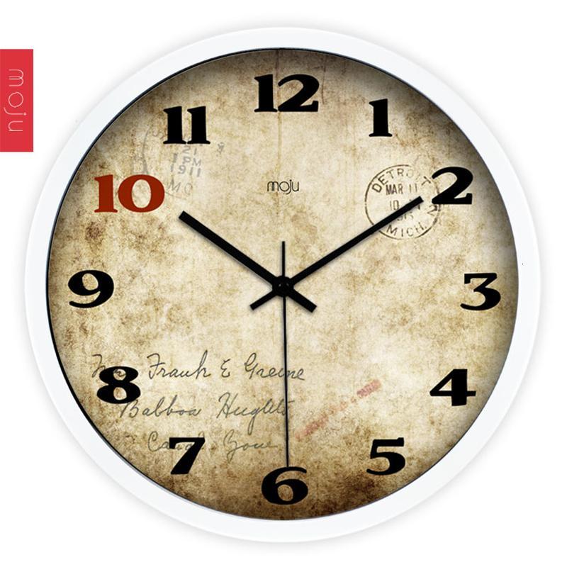 MOJU 欧式复古12寸挂钟 大号客厅静音石英挂钟 装饰钟表时钟 墙壁挂钟壁钟 金属边框