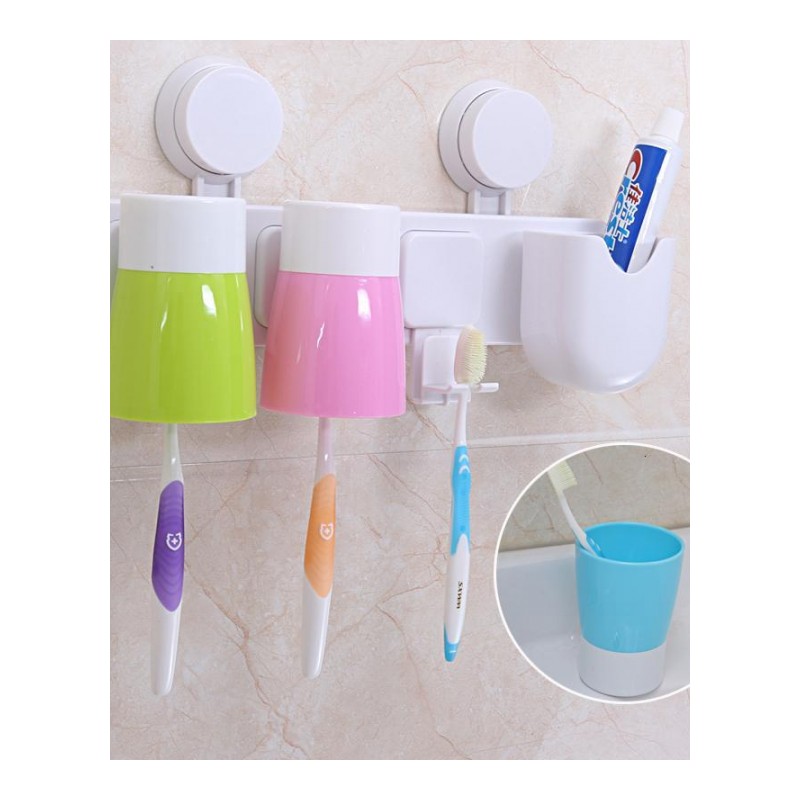 幸福之家双吸盘洗漱套装 牙刷架牙杯架 实用浴室置物架 三口之家牙刷架三杯(760)
