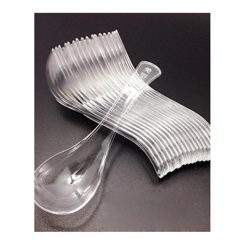 甜品勺饭勺一次性透明塑料勺子加厚水晶勺航空餐具小勺汤勺-独立包装100支