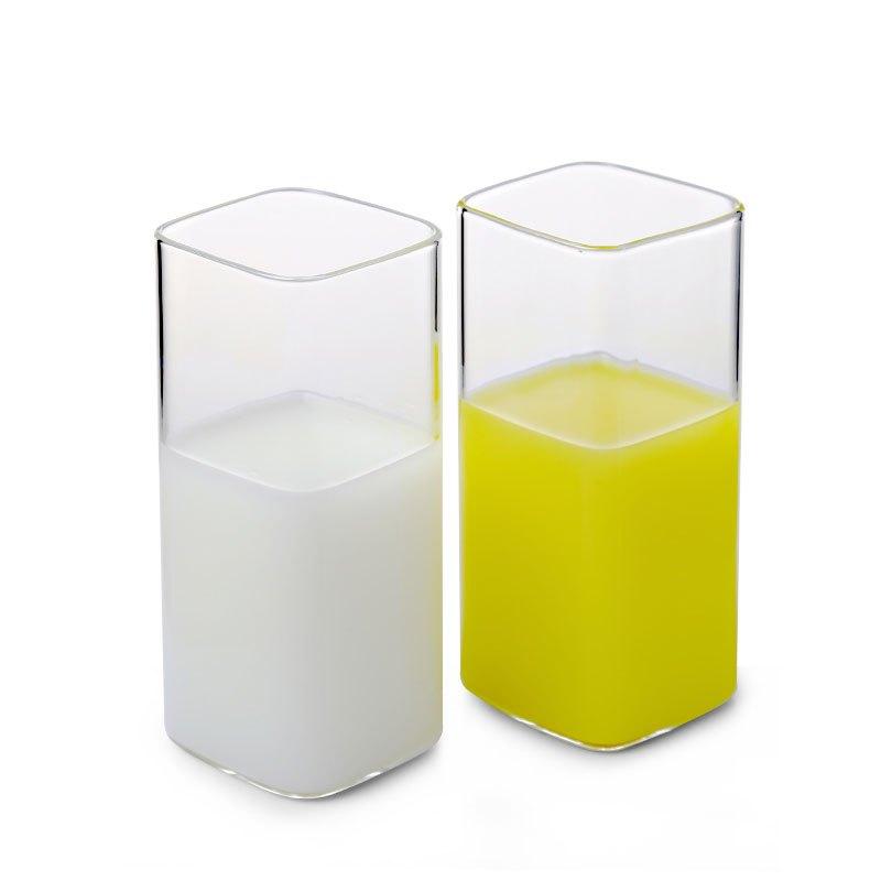 创意方形玻璃杯2只水杯套装家用茶杯透明耐热杯子牛奶杯果汁杯