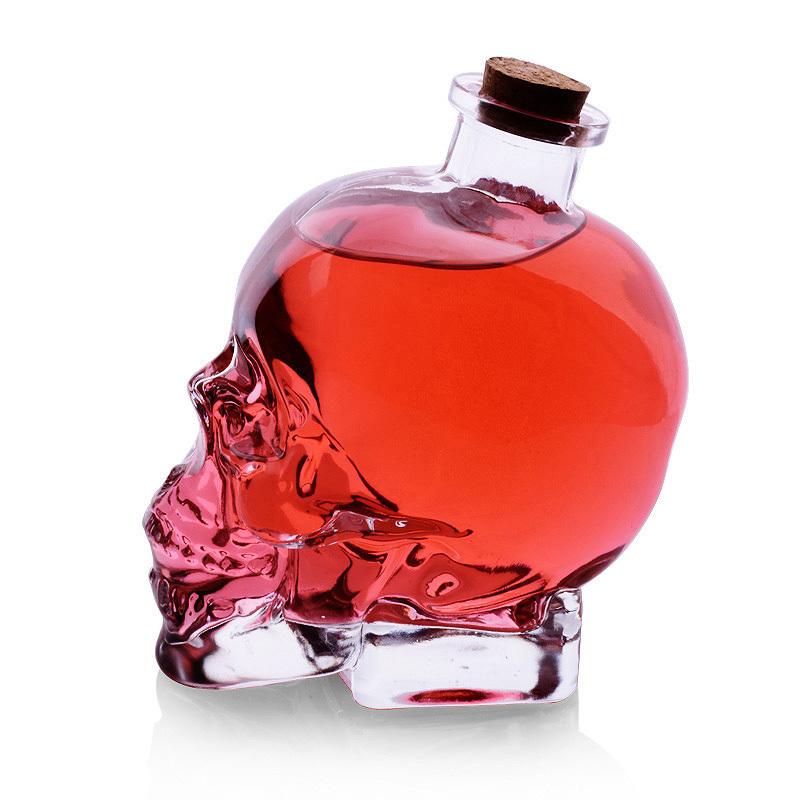 骷髅头精致酒瓶创意酒瓶玻璃骷髅酒杯葡萄酒瓶自酿酒瓶泡酒瓶酒具-400ml
