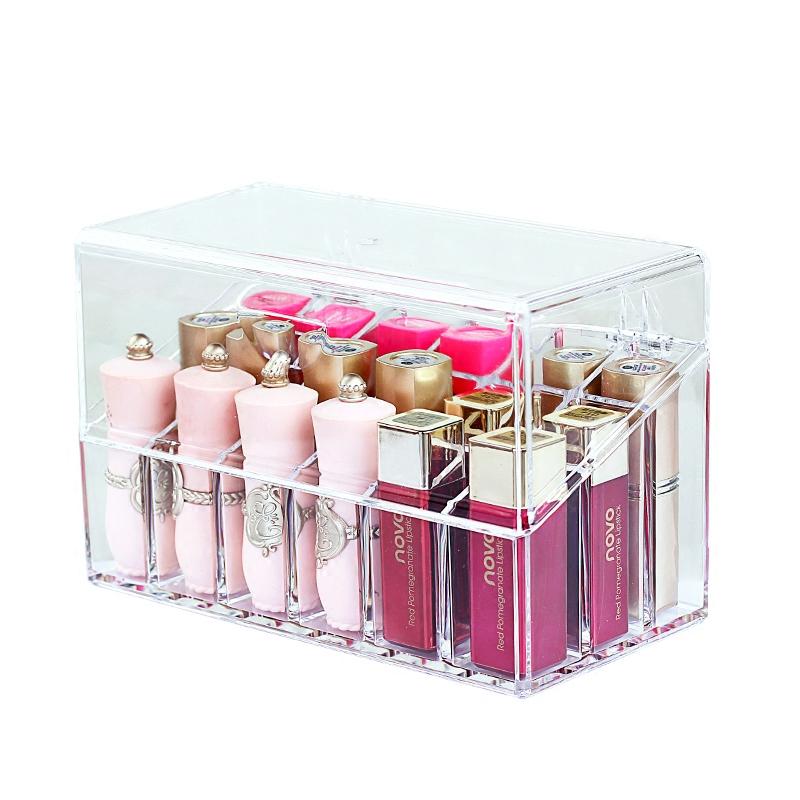 口红收纳盒有盖多格亚克力唇膏展示架桌面化妆品整理盒透明18孔储物盒