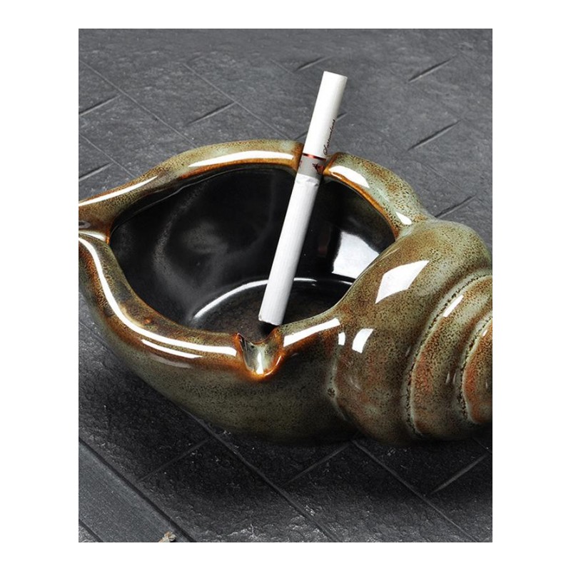 陶瓷烟灰缸 家居饰品摆件 创意动物灭烟皿 个性复古烟缸大号-绿色贝壳烟灰缸