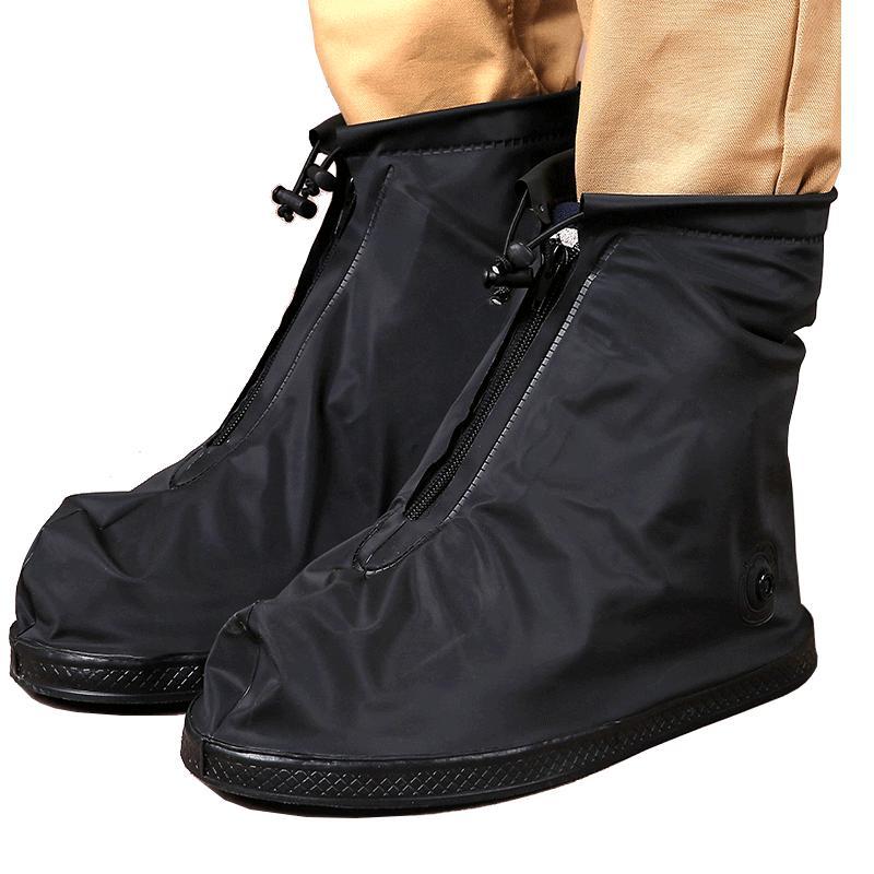 便携式雨鞋套水鞋套耐磨鞋套上班户外旅行鞋套男女通用-黑色XXXL码