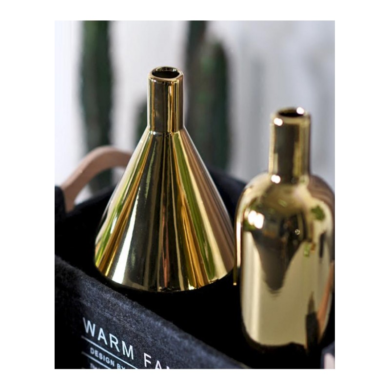 欧式创意简约花瓶电镀金色系花瓶家居客厅插花器样板房摆件-金色流年花瓶-A