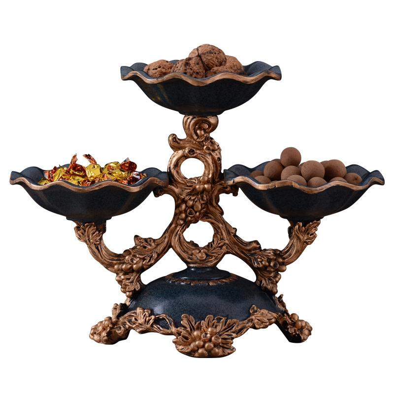 欧式多格多层客厅家用糖果干果盘个性创意茶几复古美式水果盘-喷点水果盘