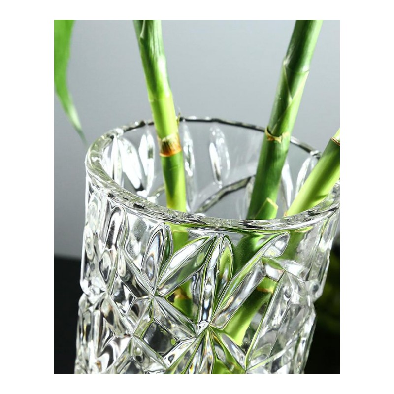 简约透明水晶直筒玻璃花瓶摆件客厅餐桌插花花器装饰富贵竹花瓶-1025号直筒桃心花瓶