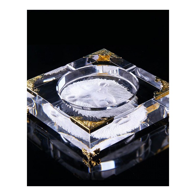 创意水晶烟灰缸多功能欧式大号卧室客厅通用玻璃烟灰缸-深狮镶白银(150*150*40mm)