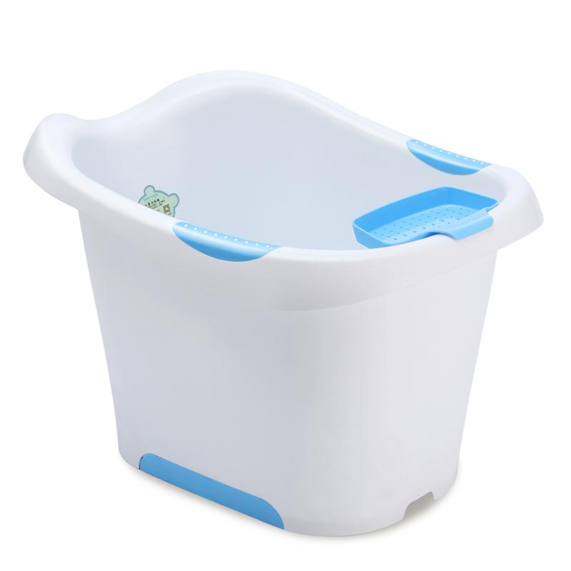 大号洗澡桶儿童婴儿游泳桶浴缸宝宝浴桶彩色泡澡桶-白蓝色