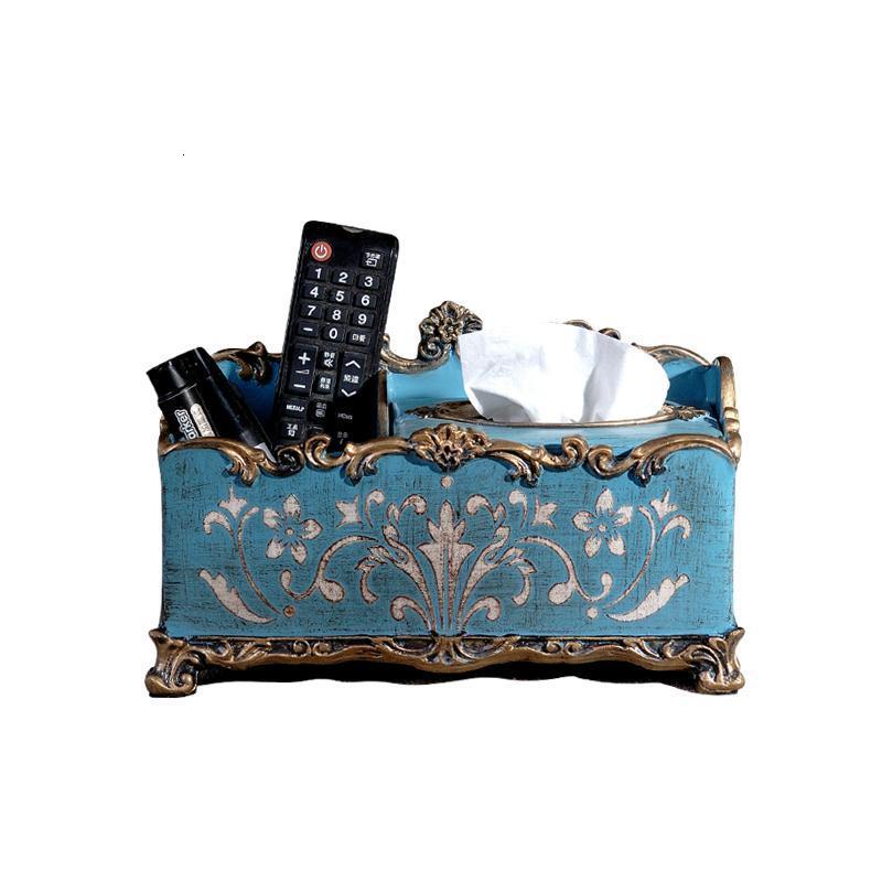 客厅欧式多功能抽纸盒时尚复古纸巾盒创意家用装饰摆件-蓝色大象纸巾盒