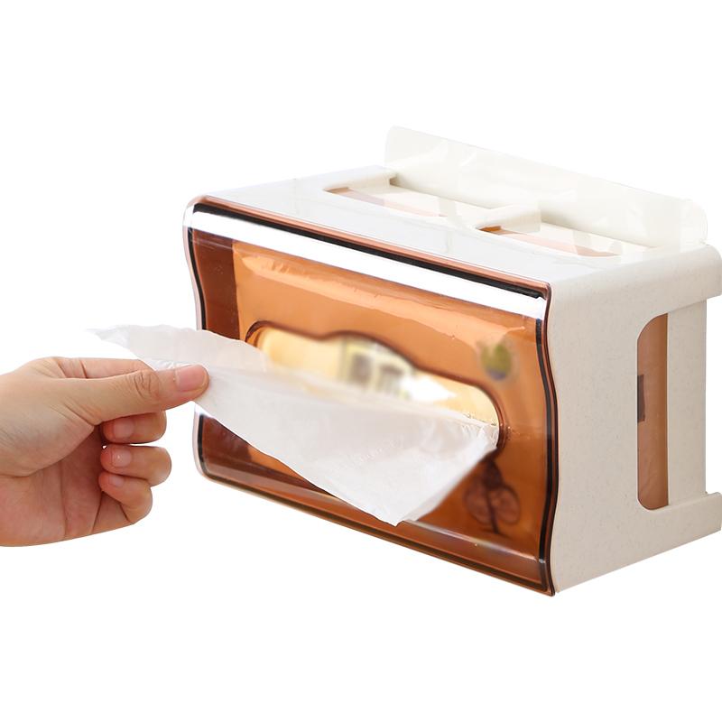 家用厕纸盒卫生间手纸盒免打孔台挂两用纸巾筒抽纸盒-无痕纸巾盒-白