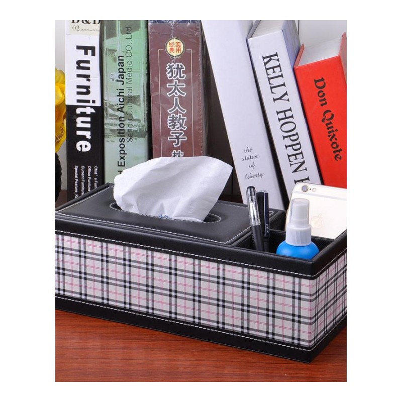 皮革客厅创意抽纸盒多功能纸巾盒欧式餐巾纸盒遥控器收纳盒-黑色钻石纹梯形