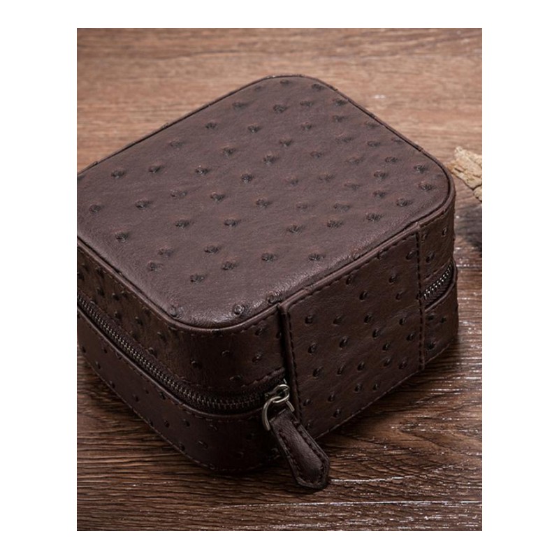 驼鸟纹皮革手表包便携拉链式皮制手表收纳盒旅行饰品表袋