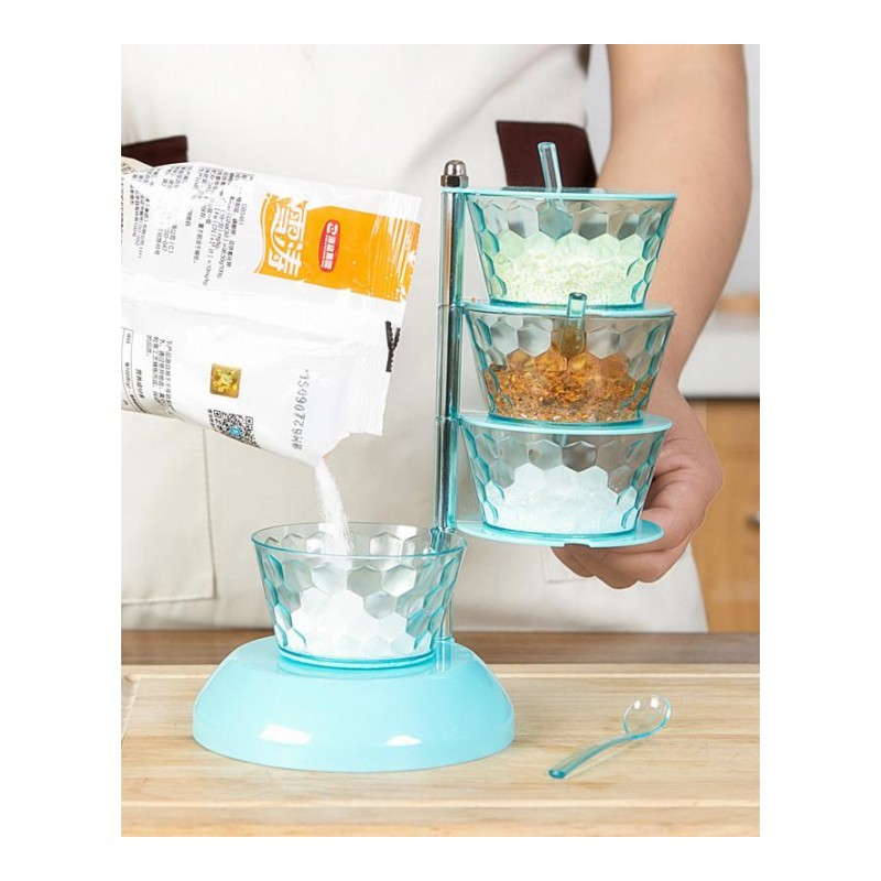 家英 创意可旋转四层水晶透明味盒料收纳盒 厨房用品料盒 佐料罐料罐套装带勺子--透明白