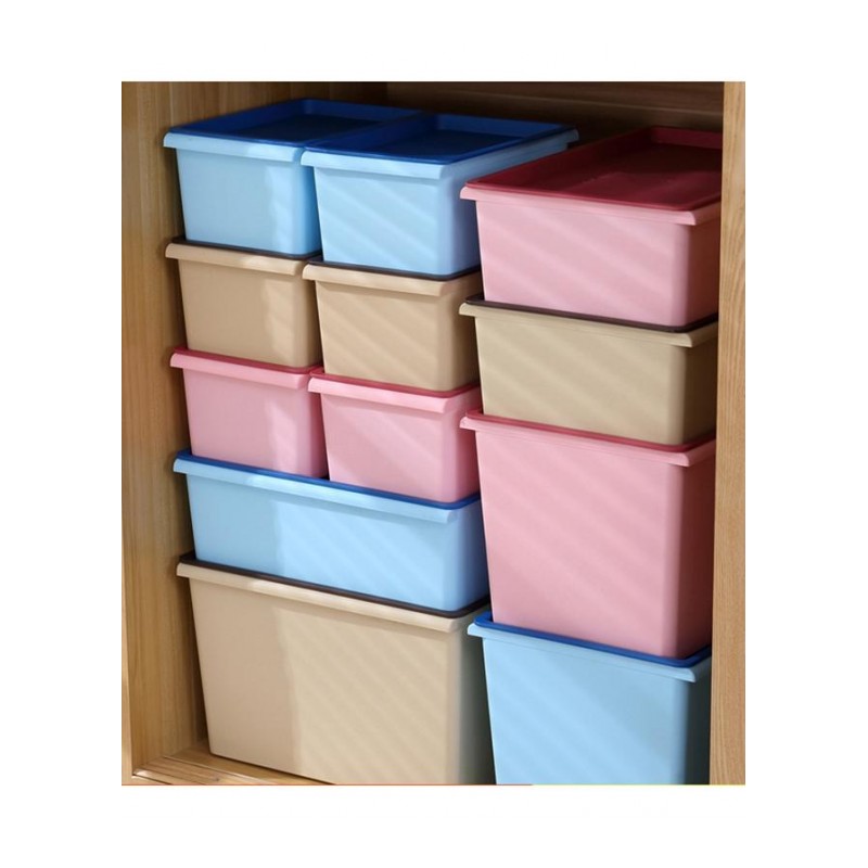 塑料收纳箱4件套加厚内衣收纳盒带盖零食化妆品杂物整理储物箱-粉红色(一大一中两小四件套)