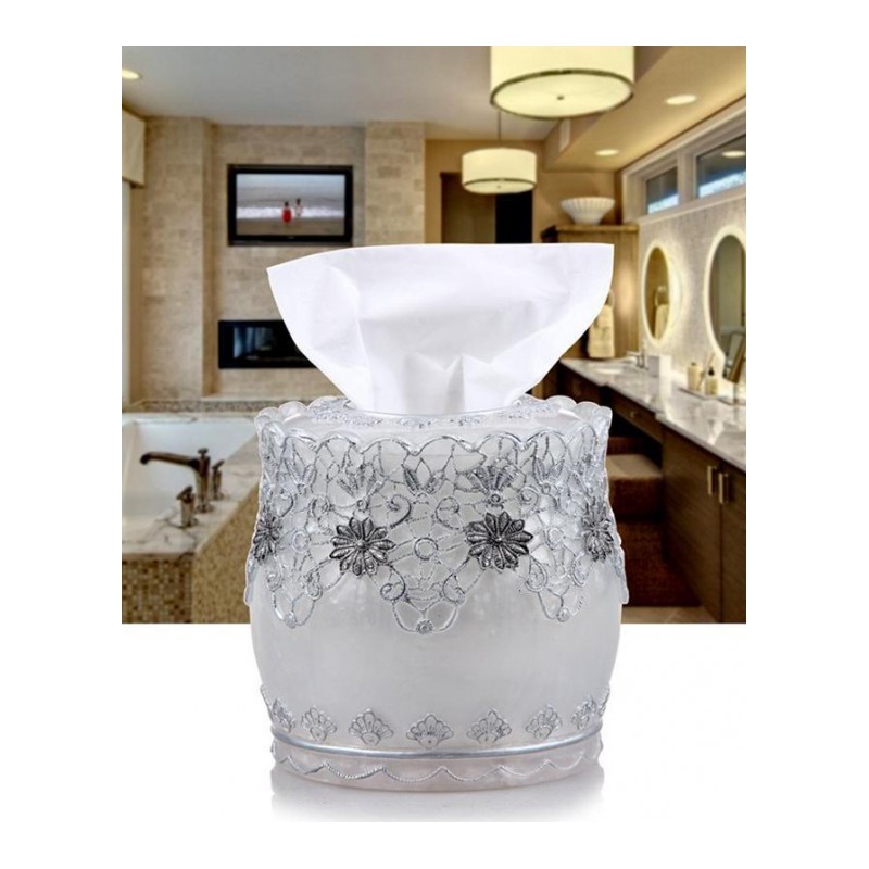 欧式创意纸巾盒酒店卫生间纸巾盒家用多功能抽纸盒-长方形珍白蕾丝