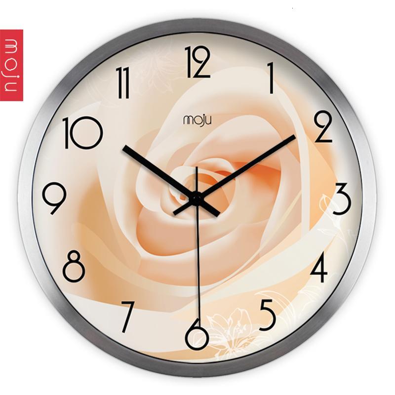 MOJU 创意时尚现代14寸玫瑰挂钟 大号客厅静音石英挂钟 装饰钟表时钟 墙壁挂钟壁钟 金属边框