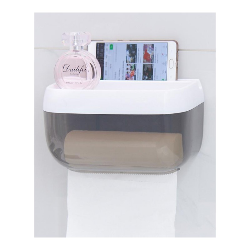 透明防水纸巾盒 手机架置物架--粉色