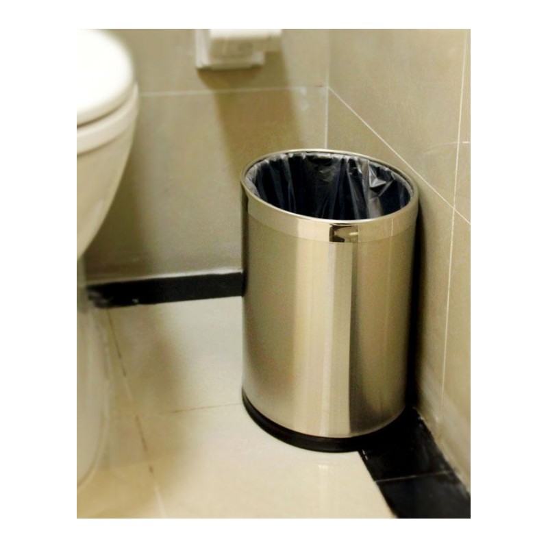 皮革垃圾桶 双层无盖垃圾桶 不锈钢椭圆形垃圾筒 家用卫生间小号窄纸篓 清洁桶 收纳桶