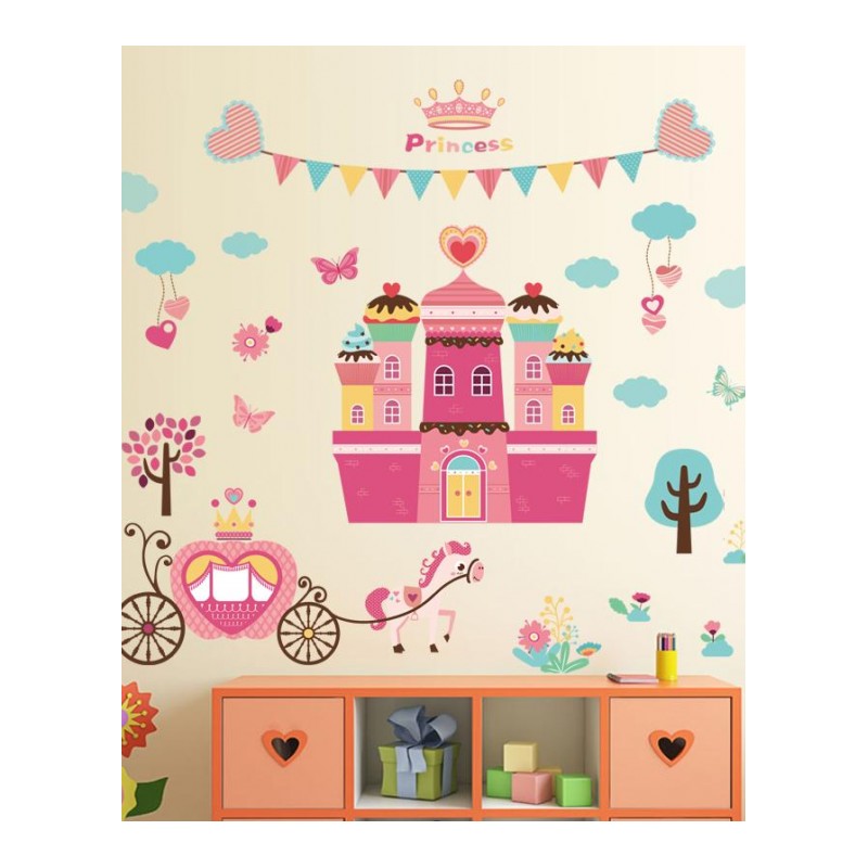 可爱儿童房温馨自粘墙贴卡通动漫装饰品墙贴纸卧室梦幻公主城堡贴画-图片色