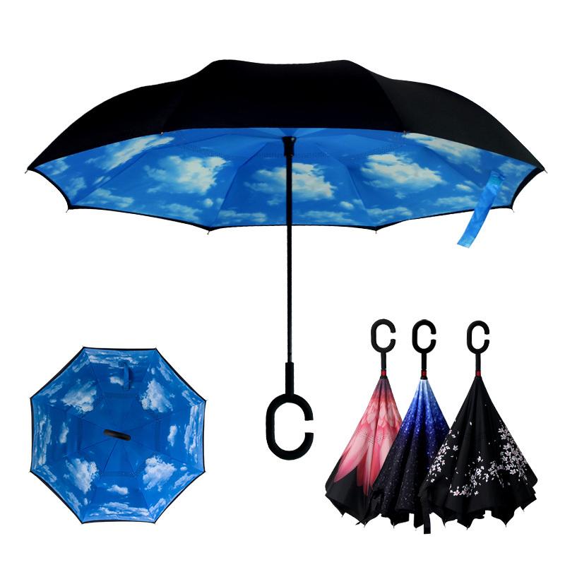 黑胶反向伞 长柄伞双人晴雨伞 双层免持柄遮阳伞 创意太阳伞