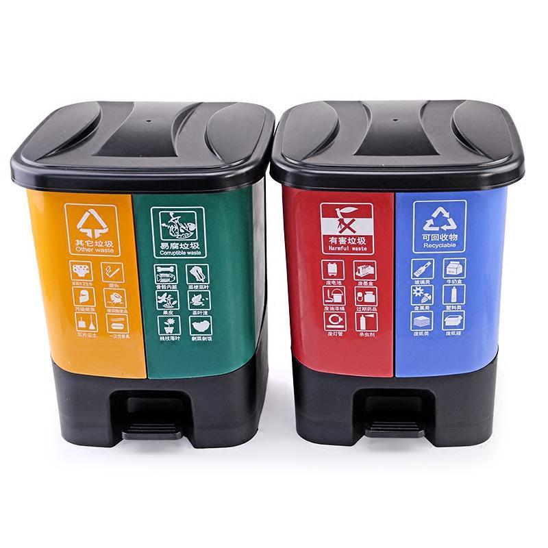 创意家用垃圾桶 带盖分类脚踏筒厨房客厅办公室环保塑料收纳桶20L