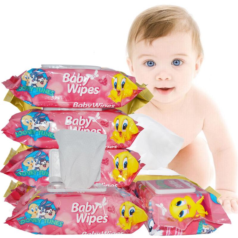 可以嚼的婴儿湿巾100抽*6连包带盖儿童手口湿纸巾宝宝湿巾纸