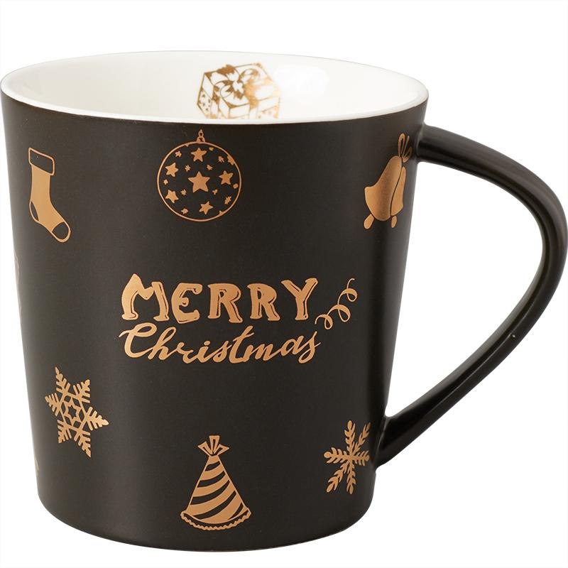 金色圣诞咖啡杯大容量欧式马克杯情侣马克杯节日陶瓷杯