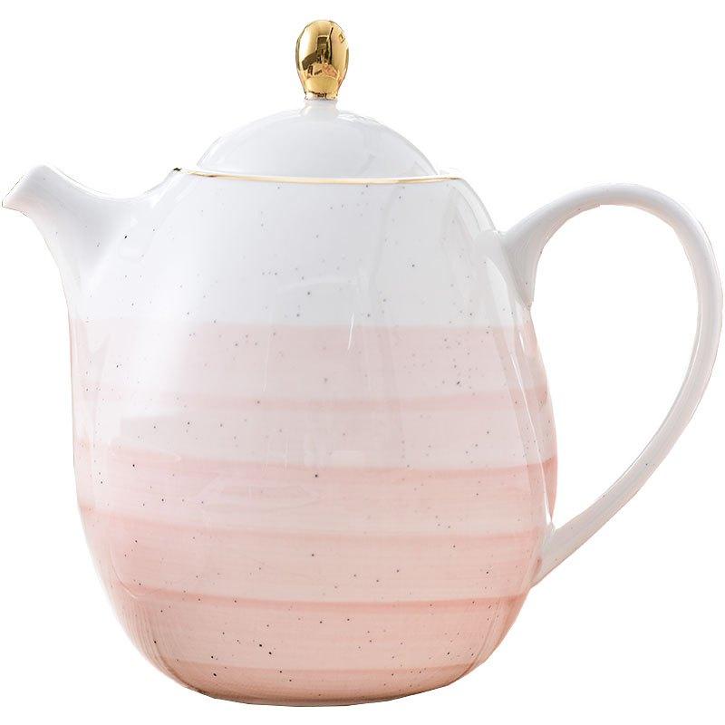 手绘陶瓷咖啡壶1100ml大容量水壶简约手工泡茶壶送过滤茶漏