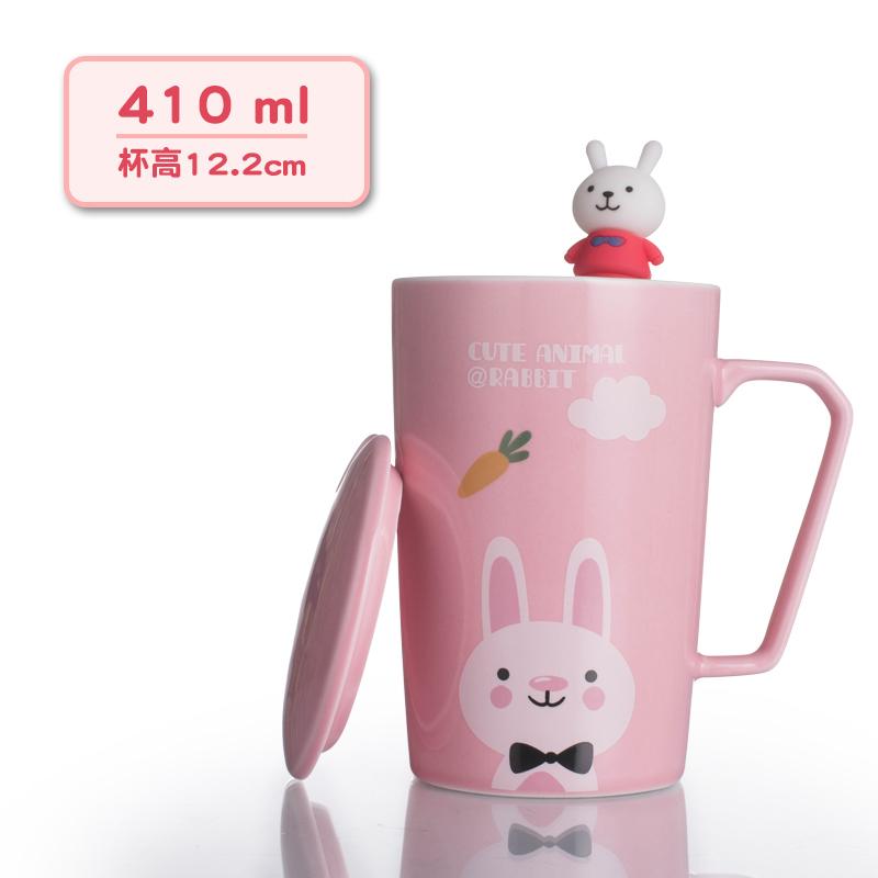 简约女学生陶瓷杯子带盖勺创意马克杯潮流情侣咖啡喝水杯家用